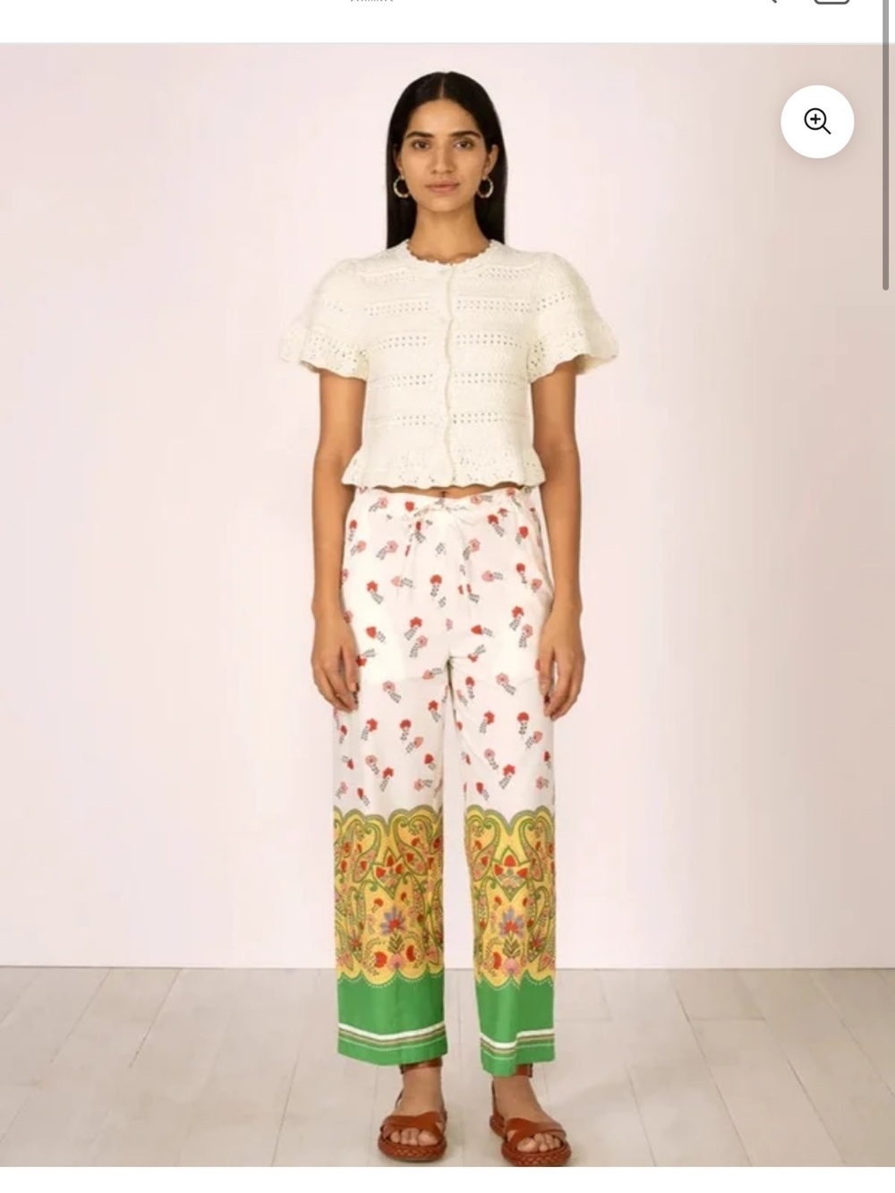 Benjanan Ivan pant - s- Women’s Printed Wide-Leg Pants in White and Green